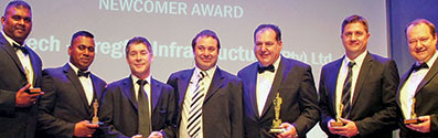 (Left to right): Reggie Naidoo, Denzil Govender, Nicholas Shaw, Bruce Grobler, Hein Vorster, Jacques Basson and Branden Phaal at the awards ceremony.